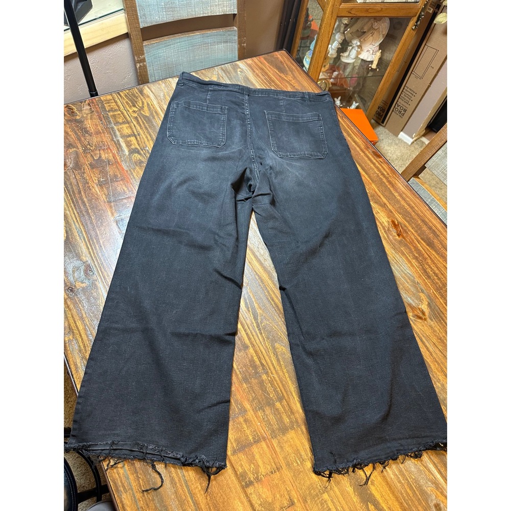 Wide‎ Leg Jeans Pants Faded Black Raw Hem Patch Pocket OAT New York Women's 18W - Picture 7 of 8